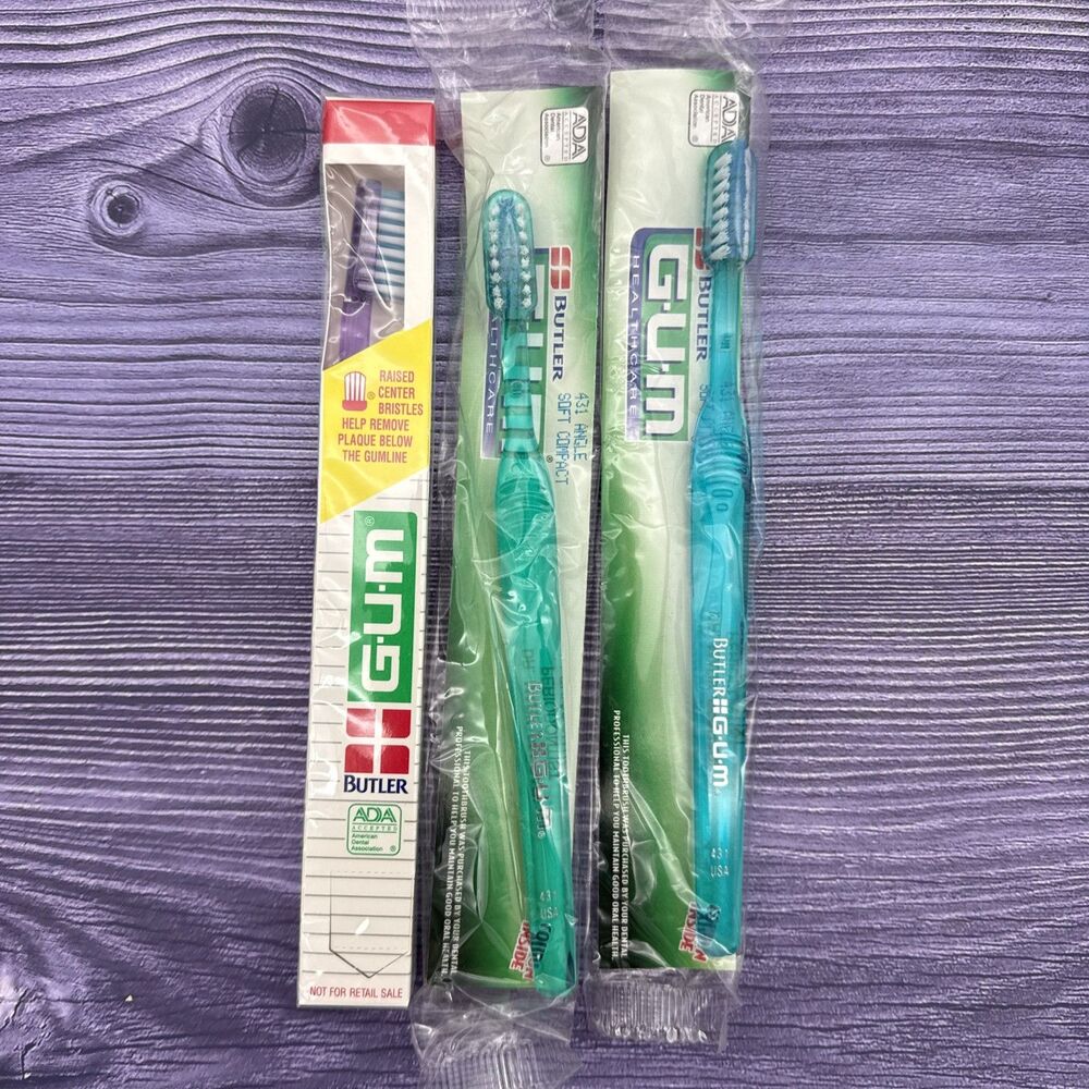3 LOT VTG  Gum Butler SOFT Toothbrush Compact Head Angle Handle 431